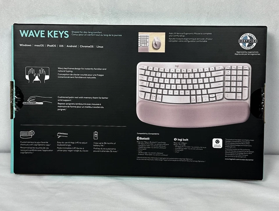 New Wave Keys Ergonomic Wireless Keyboard - Rose Pink, Cushioned Palm Rest Gifts - Image 3 of 4