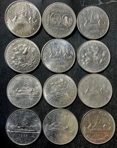 Altes Kanada Münzlot - Dollars - 12 AU/UNC Münzen - Lot #U22