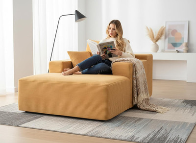 Oversized Monroe Convertible Chaise Lounge Chair in Ginger Yellow with Pillows