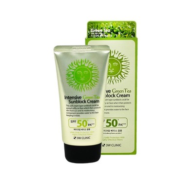 3W Clinic Intensive Green Tea Sunblock Cream for Makeup Base Use (70ml)