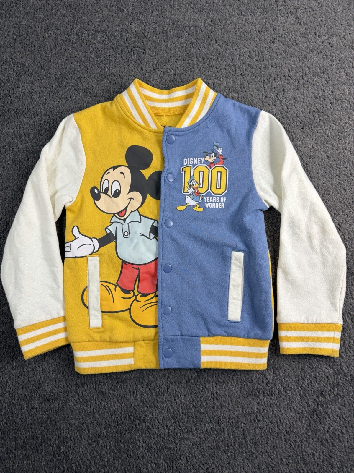 Disney 100 Varsity Jacket Youth 5/6 Boys Mickey Mouse Colorblock Snap 2023