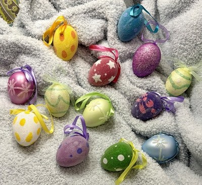 13 Decorative Easter Eggs Assortment Sugared Plastic Glittered Foam Multicolor