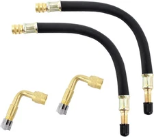 Tire Valve Extension Kit 8.25" Flexible Extenders + 90° Brass Adapters 4 Pack