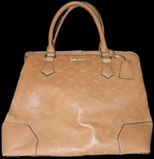 Cognac Ellen Tracy Satchel Bag W/Logo Print