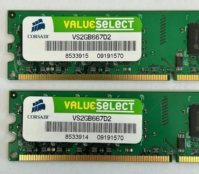 4GB Kit (2 x 2GB) Corsair ValueSelect VS2GB667D2 PC2-5300U DDR2 Computer Memory - Image 3 of 4