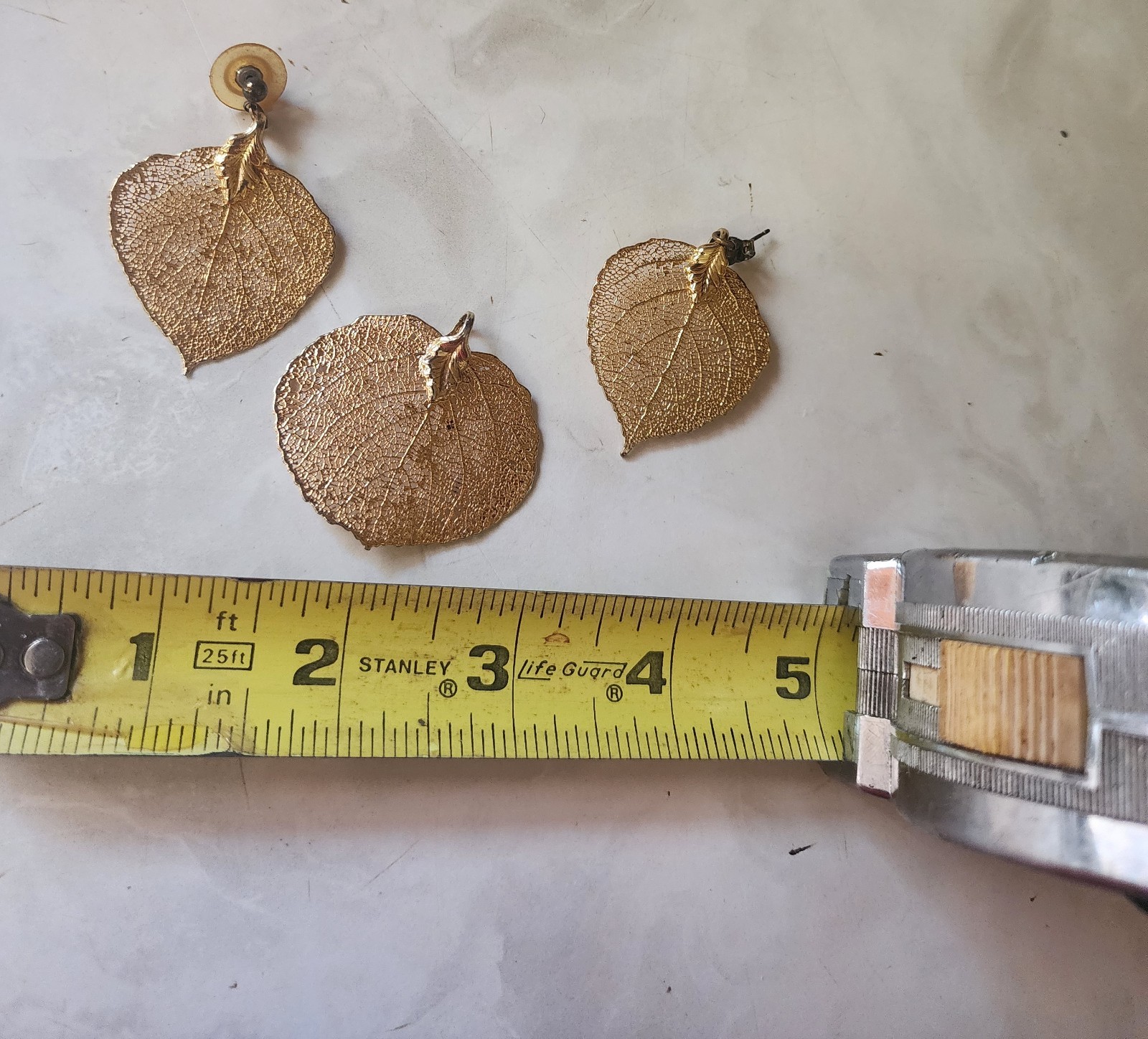 Vintage Aspen Real Leaf Earrings and Pendant Gold… - image 3