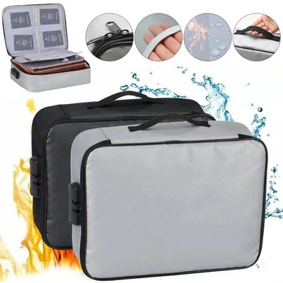 Fire Proof Waterproof Document Box with Lock File Storage Organizer Box Safe Bag
