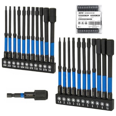 23PCS 4 inch Hex Bit Set, Metric & SAE Allen Wrench Drill Bit Set, 1/4'' Hex S...
