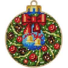 DIY Cross-stitch Embroidery Kit on Wood Christmas Decor Wreath stitching craft