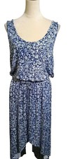 Jessica Simpson Blue White Floral Sleeveless Maxi Dress Asymmetr Hem SZ 1X
