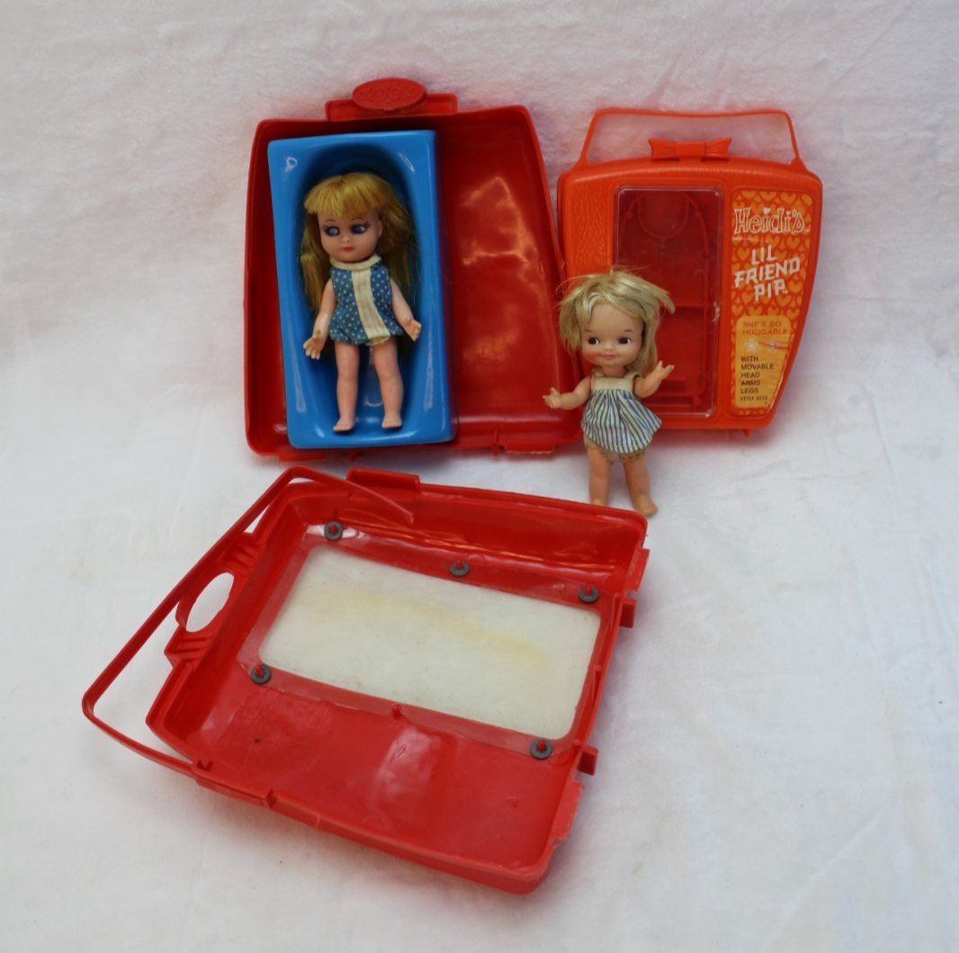 Vintage Remco Heidi & Lil Friend Pip Pocket Doll with Cases 1960s