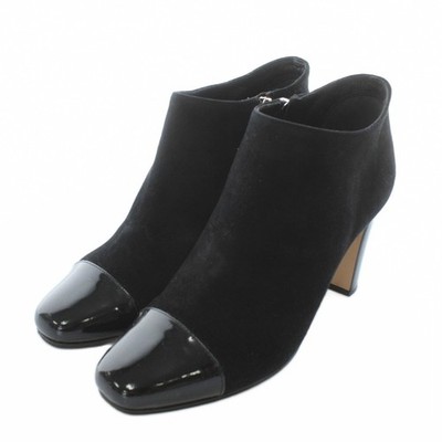 【Boots】MAX MARA Women's Suede and Patent Leather Short Boots with Round Toe