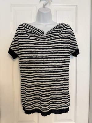 The Limited T-Shirt Top Size LARGE Navy White Striped Acrylic Rayon Nylon Women