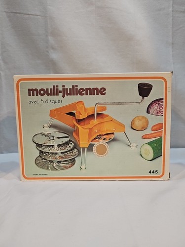 Vintage 70s Moulinex 445 Mouli-Julienne 5 Disc Slicer Shredder Grater France Box - Picture 3 of 9