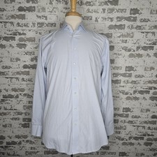 Emanuel Berg Dress Shirt Mens Size 16 1/2" Blue Traveler Cotton Twill Stretch