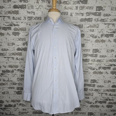 Emanuel Berg Dress Shirt Mens Size 16 1/2'' Blue Traveler Cotton Twill Stretch