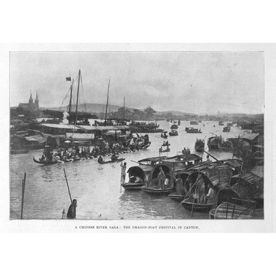 CHINA A River Gala: Dragon Boat Festival in Canton - Antique Print 1901