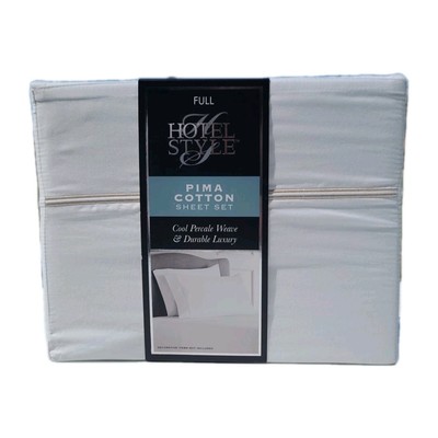 Hotel Style 4-Piece 300 Thread Count White Pima Cotton Bed Sheet Set, FULL