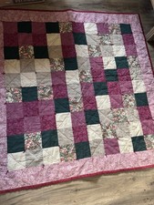 Vintage Granny Lap Nursery Baby Quilt 40x40 Hand Quilted Handmade Cottage