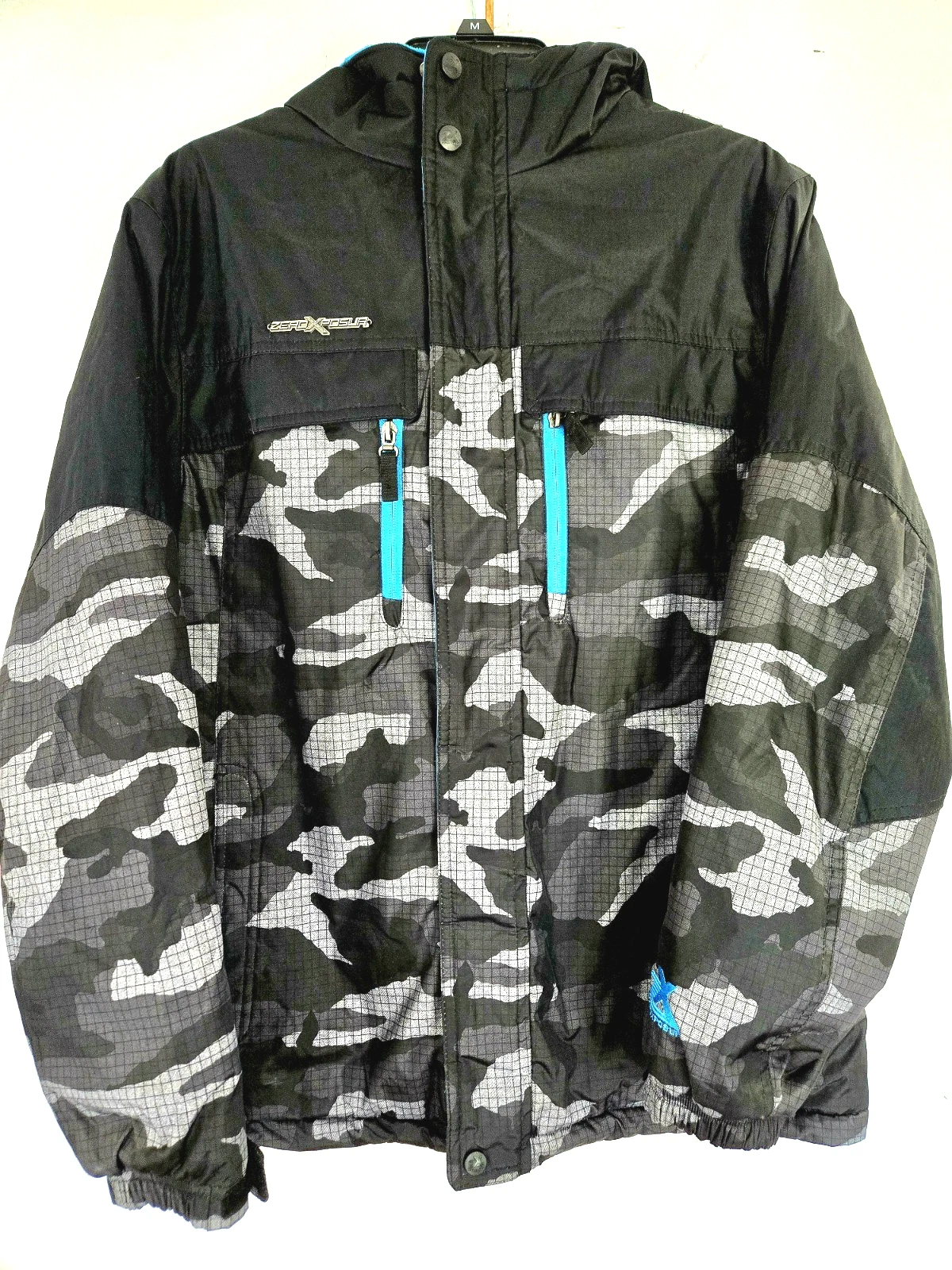 ZeroXposur Hooded Winter Coat Black/Gray Camo Men L - YXL 46"Chest Quilted Lined