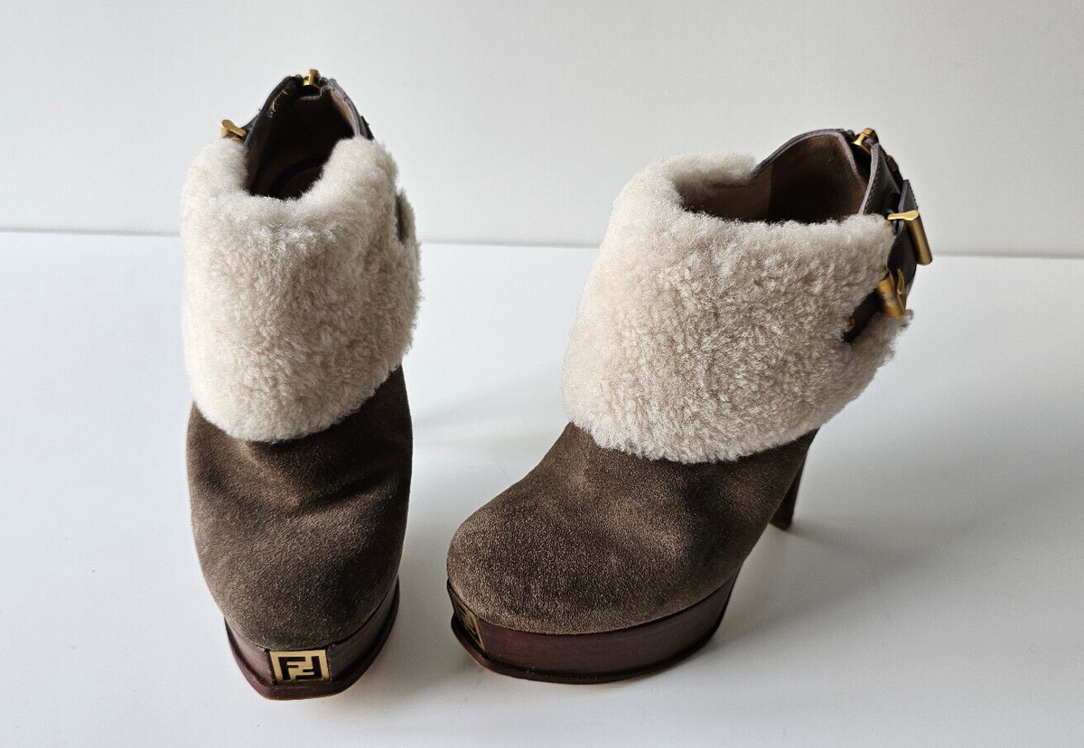 Fendi Suede Shearling Lined Combat Boot Fendi Shearling snow boots main image 3
