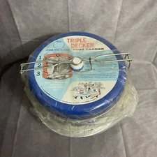 60s Triple Decker Metal FOOD CARRIER Beach Party Vtg Travel Picnic J.L CLARK
