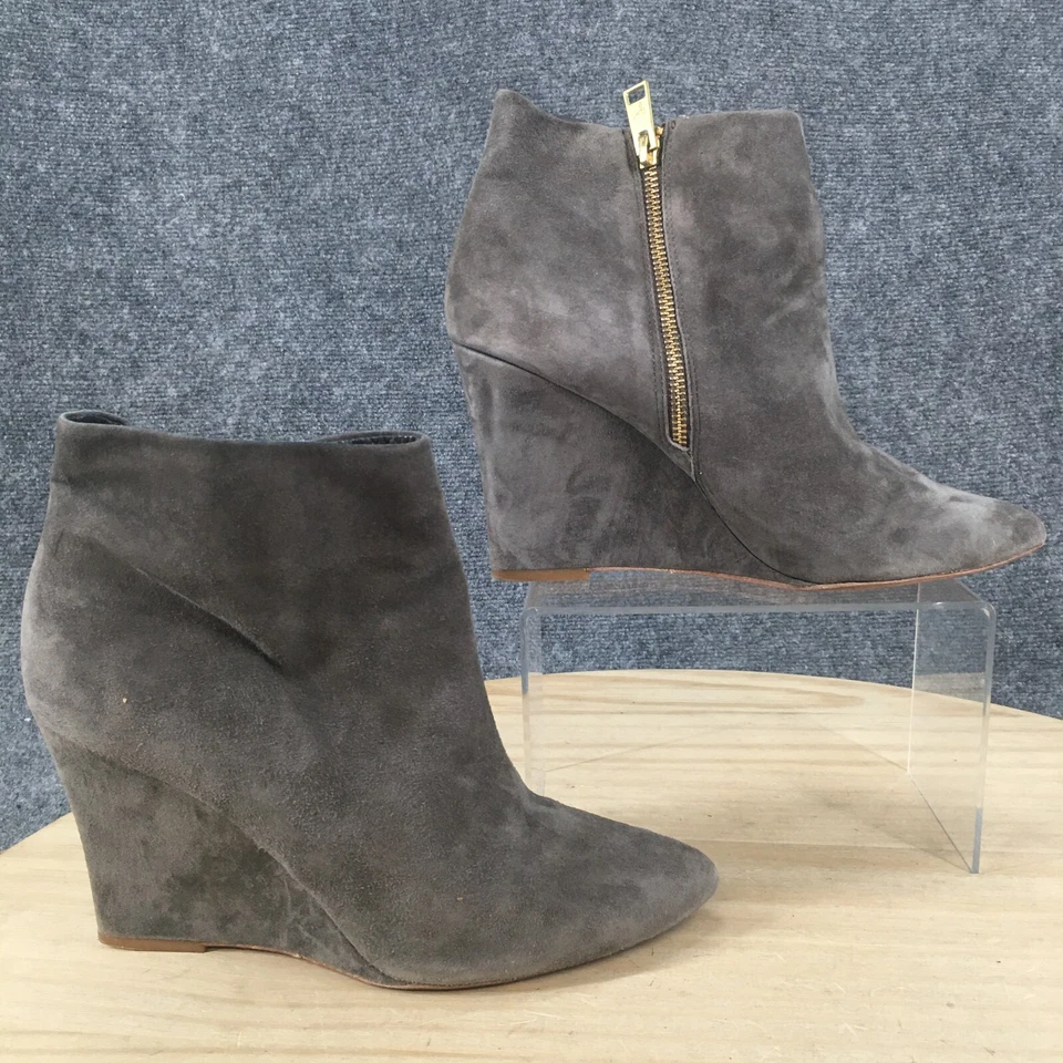 Женские повседневные сапоги Joie 40 на боковой молнии с заостренной лодыжкой серые замшевые на танкетке - Изображение 2 из 4