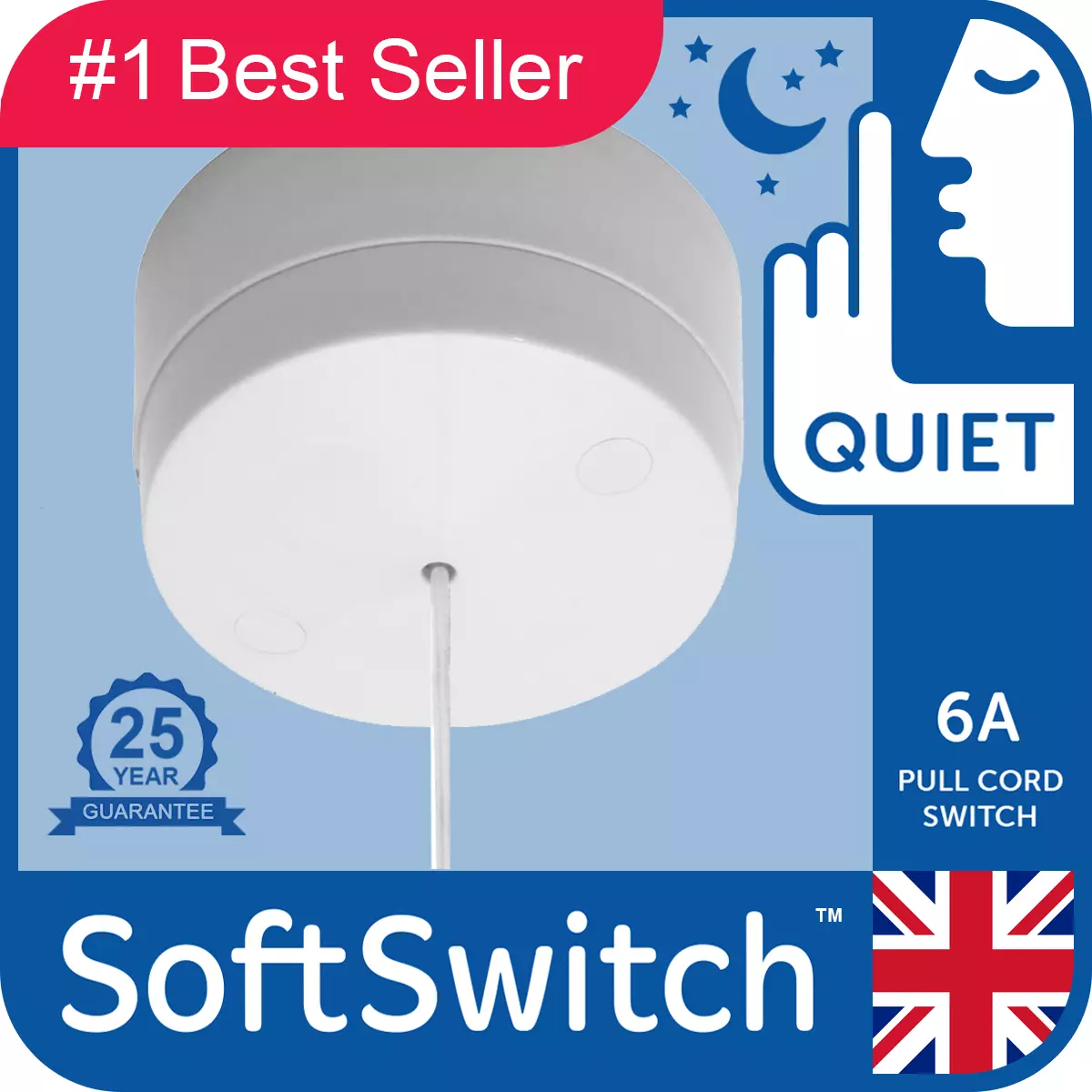 QUIET ACTION Pull Cord Switch For Toilet Bathroom Ceiling Light 25yr Guarantee