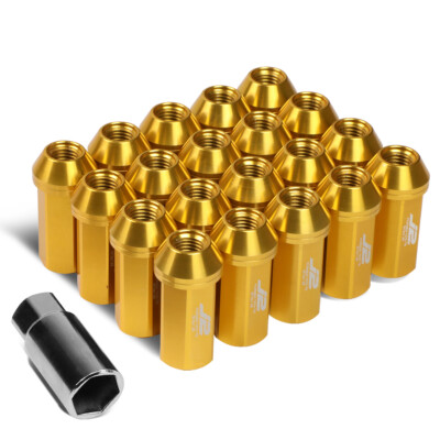 J2 7075 Forged Aluminum M12x1.5 20Pcs 5cm Close-End Lug Nut Set w/Adapter Gold