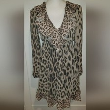 NWT Bar III Dress Leopard Ruffle Size XS Long sleeve Lined