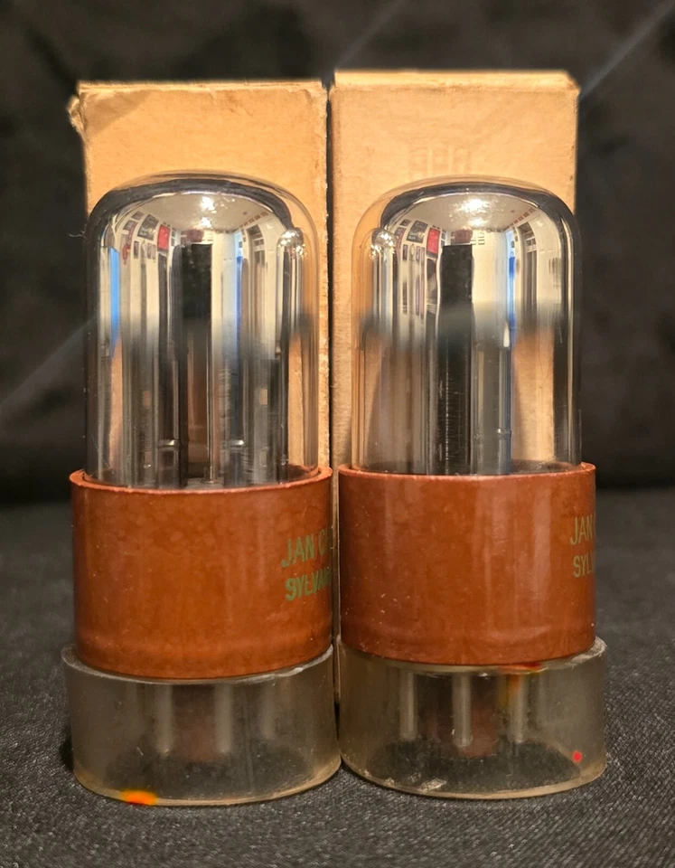 SYLVANIA 6SN7 GT CHS WGT CHROME TOPPED FOIL 1950s BROWN BASE NICELY MATCHED SET - Image 3 of 4