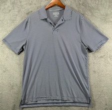 SADDLEBRED Mens Large Performance Polo Shirts White Navy Stripe SS Wicking Golf