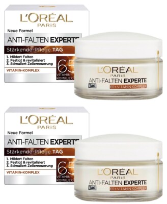   Loreal Anti Falten Experte 65+ Gesicht Feuchtigkeit Pflege Tag Creme 2x 50ml  
