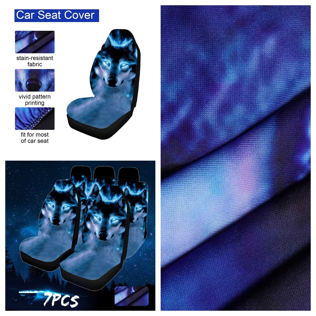 Car Seat Cover Luxury Polyester 5-Seats Full Set Front & Rear Back Protect 3D-image