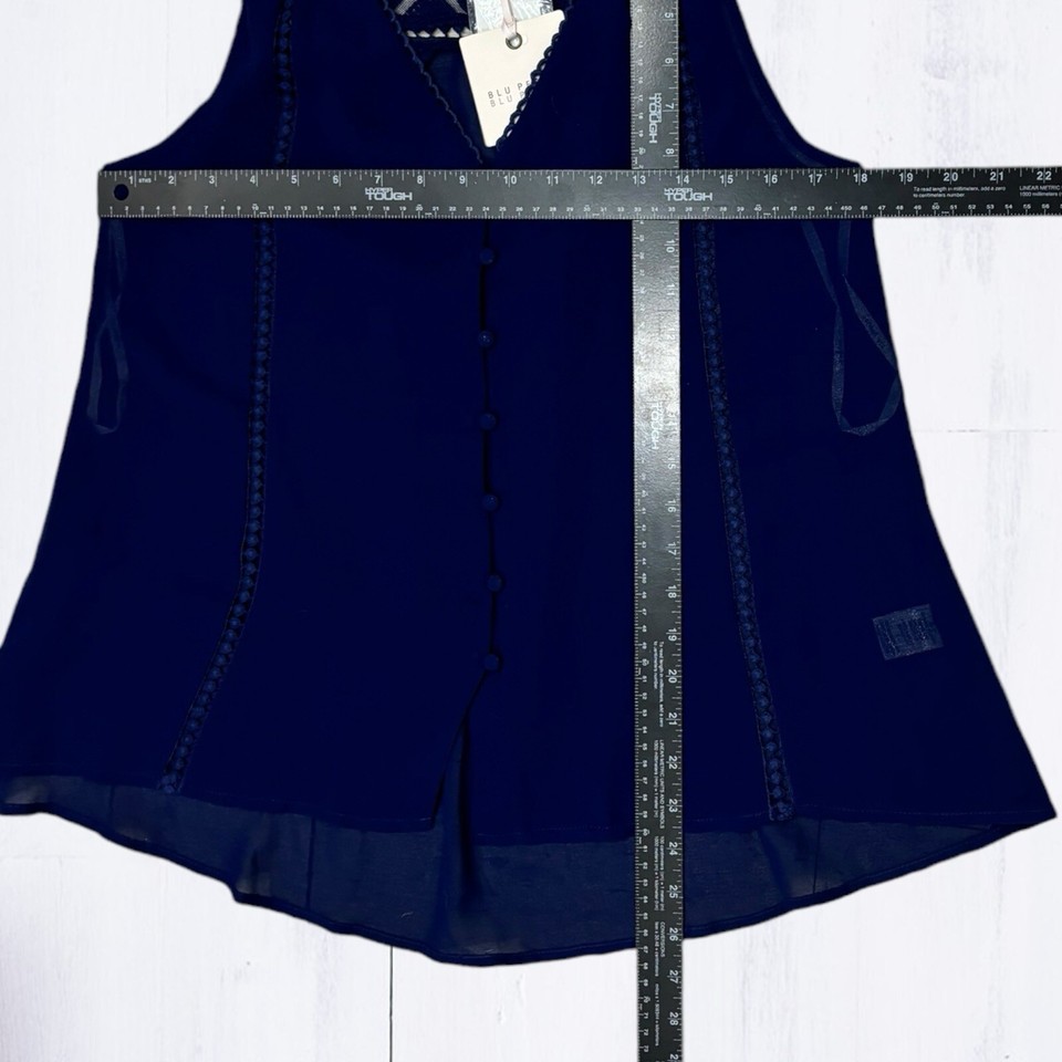 Blu Pepper Women’s S Top Sheer Lined Navy Blue Sleeveless Blouse eBay
