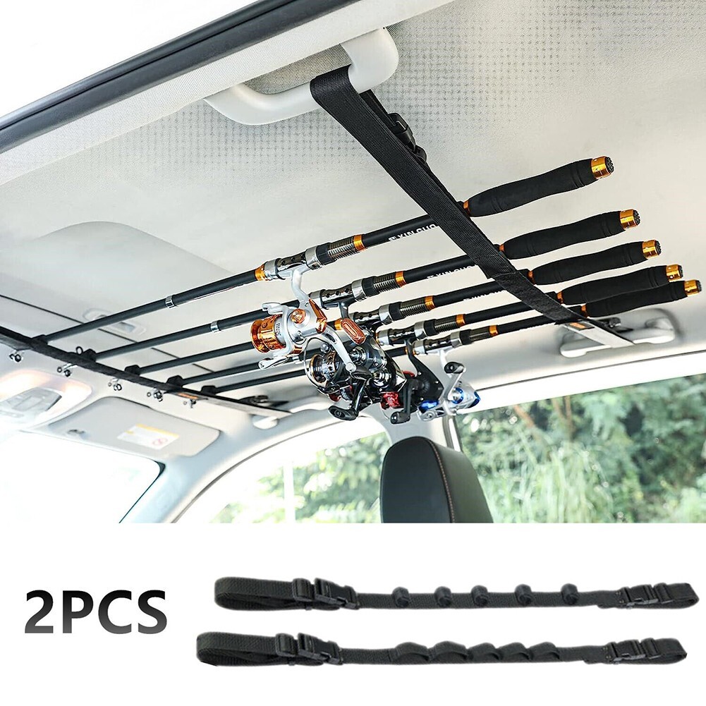 For Car Roof Fishing Rod Rack with 5 Slot Holder Belt Keep Your Rods