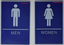 Men  Women Restroom Sign with Tactile Graphic Blue,6x9 -REF24-1027