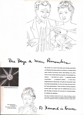 1955 De Beers Mines Diamond Ring Engagement Anniversary Original Print Ad