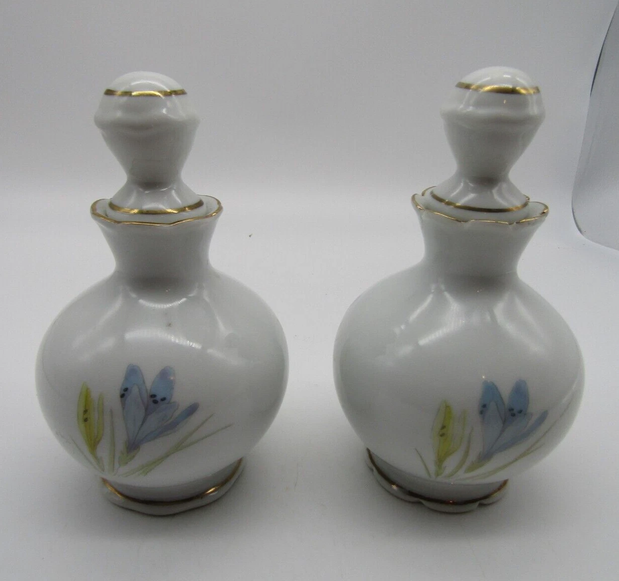 Dresden Argentina Oil and Vinegar Bottles Rare Vintage 6 1/4" Flowers Gold Trim