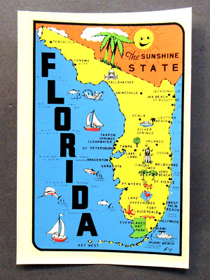 Lindgren-Turner FLORIDA MAP water slide travel decal luggage car rat rod!  MIP