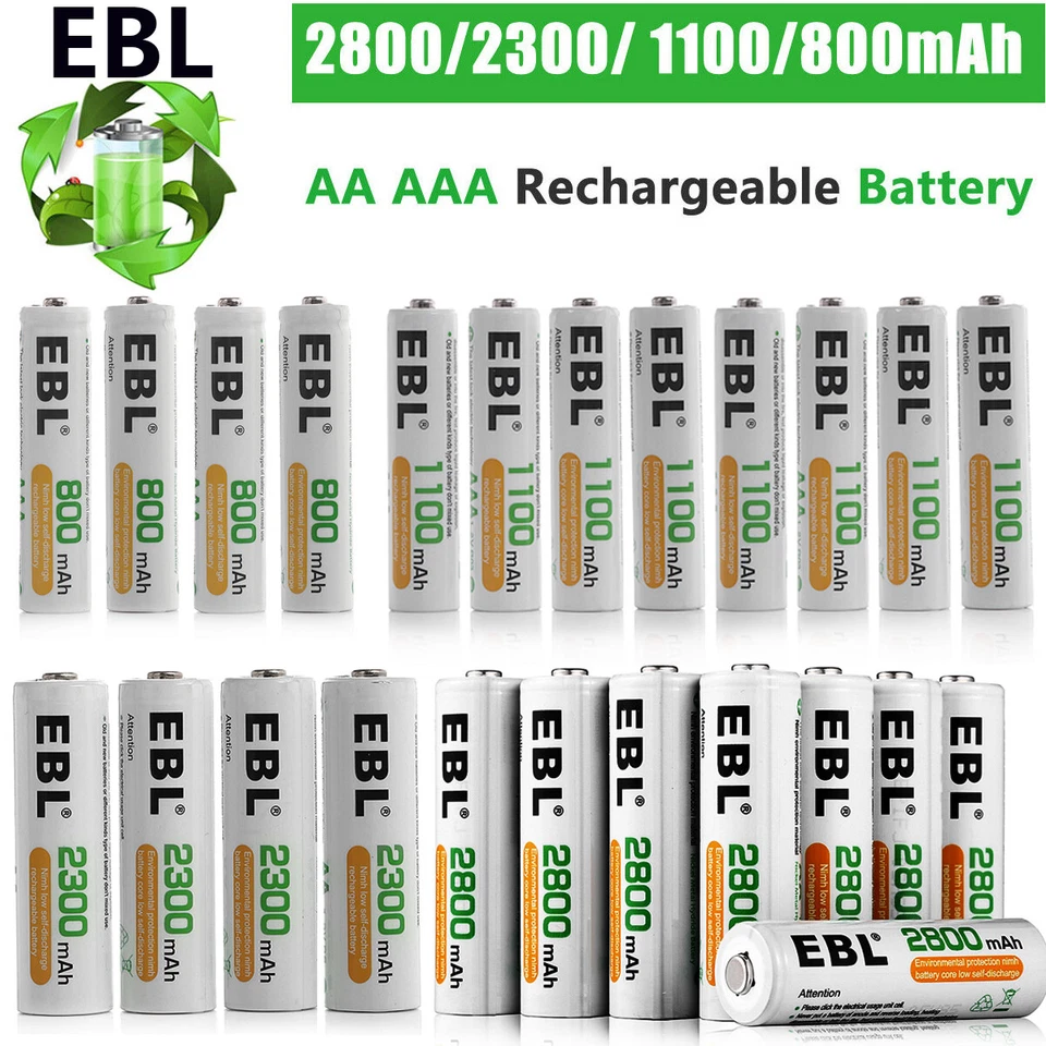 EBL Lote Pilas Recargables AA AAA 2800mAh 2300mAh 1100mAh 800mAh NI-MH + Caja Foto 3 de 4