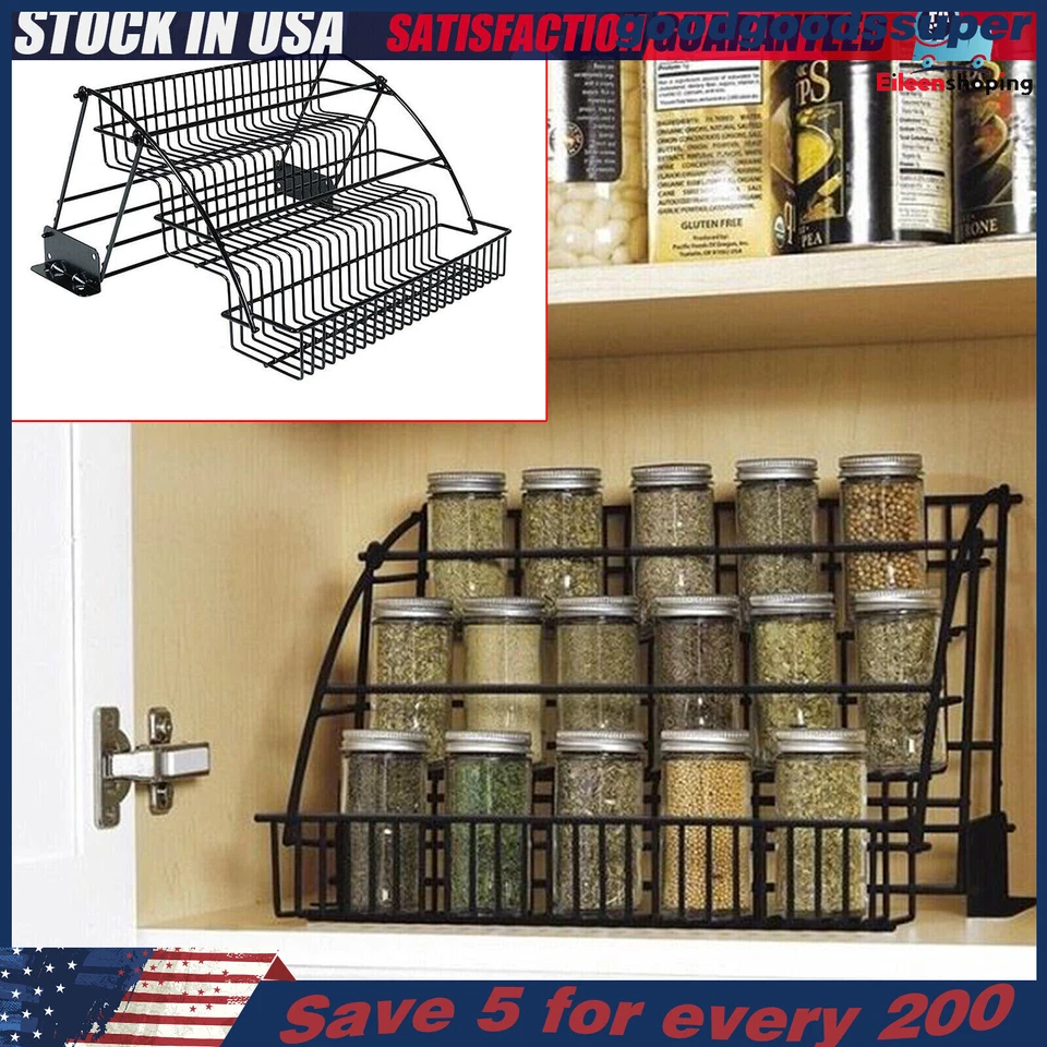 Estante de especias extraíble de 3 capas organizador de gabinete de metal soporte de cocina Foto 3 de 4