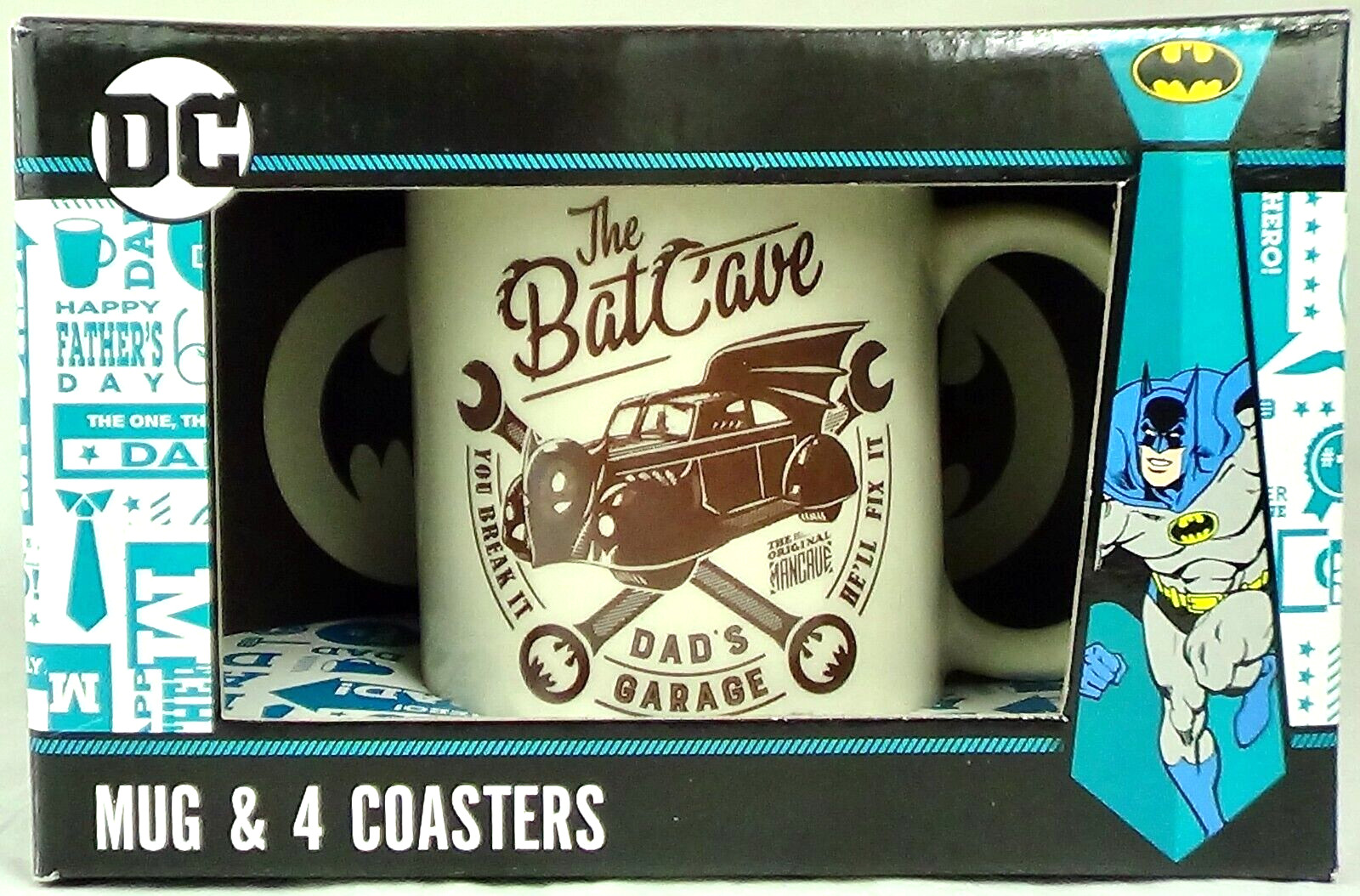 Batman Bat Cave Mug & 4 Coaster Gift Set DC Comics Present Cup Dad Father