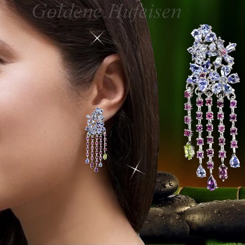 Tansanit Granat Peridot Damen Ohrstecker 925 Sterling Silber Ohrringe Edelsteine - Bild 3 von 4