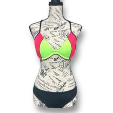 Victoria  s Secret PINK Neon Bikini Set M Top S Green Pink Swim Beach Vacation
