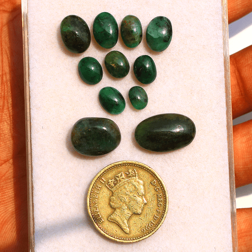 11 Pcs Natural Zambian Emerald Untreated 6.6mm-17mm Cabochon Loose Gemstones Lot - Picture 8 of 17