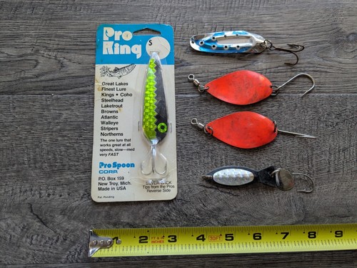 Lot of 5 Trolling Salmon Thin Spoons: Pro King NOS, Rustowicz Charger, Manistee - Picture 7 of 7