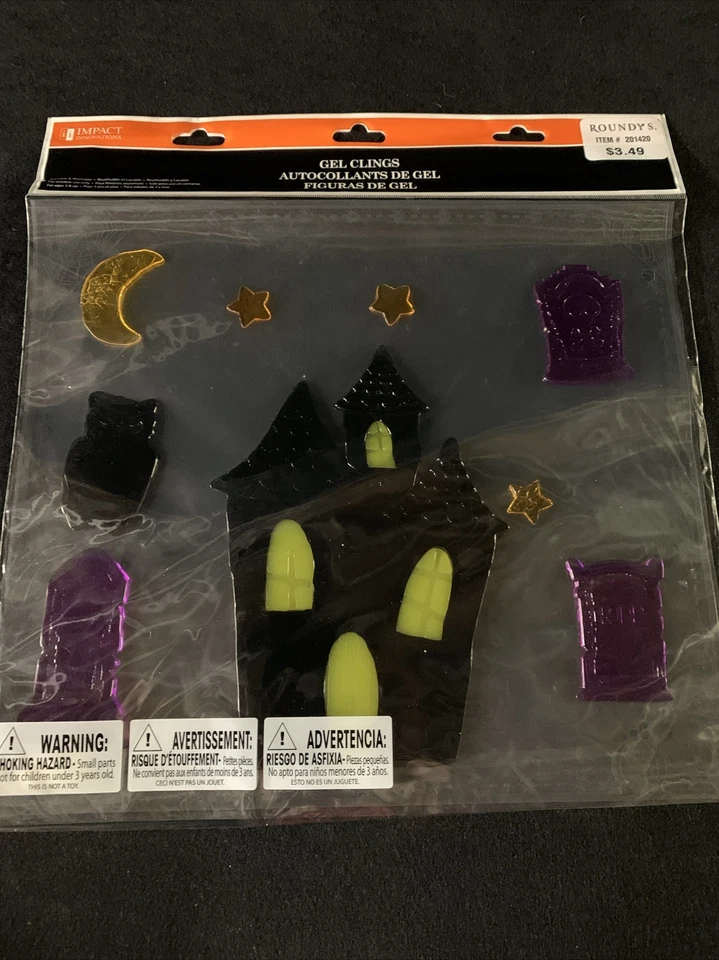 5 Packs Gel Window Clings. Spooky Bats, Pumpkins, Skulls, Haunted House NOS - Image 2 of 4