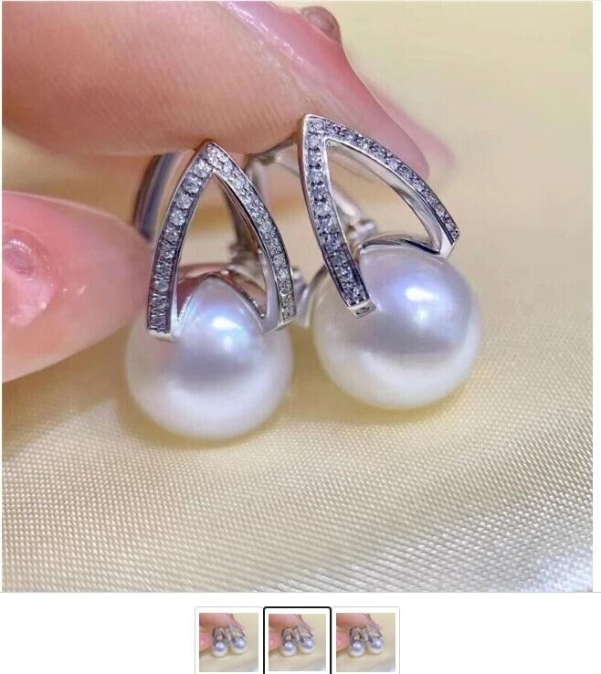 Nuevo Precioso Enorme AAAAA 10-11mm Mar del Sur Blanco Redondo Pendiente Perla Foto 3 de 4