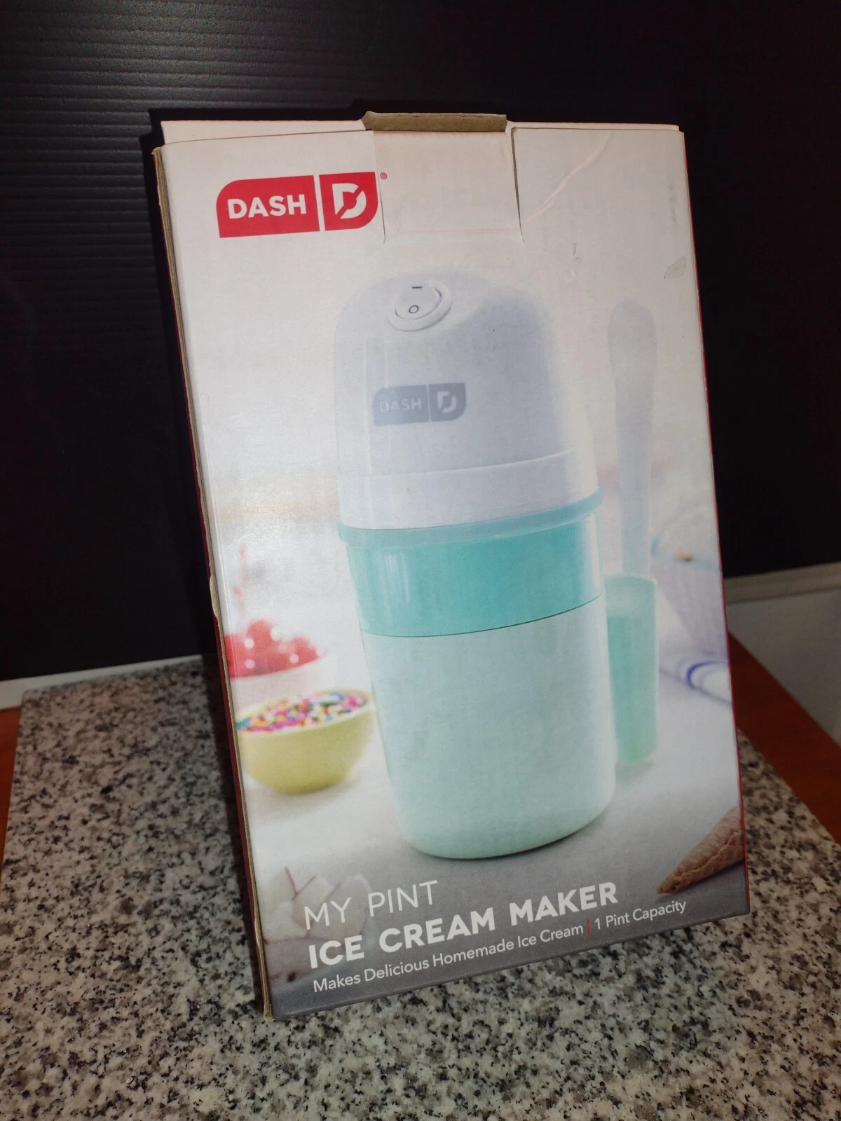 My Pint Ice Cream/Yogurt/Sorbet Maker. Aqua Green & White w/Mixing Spoon. New.